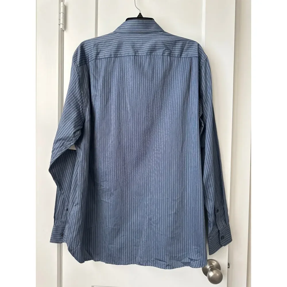 Michael Kors Striped Blue Button Down Shirt Classic Fit Cotton Men's Size Large - Picture 6 of 7